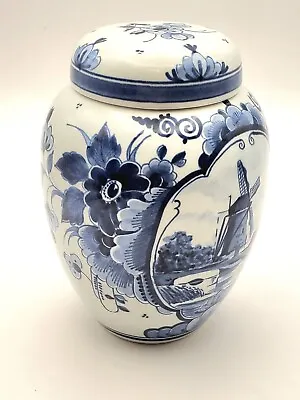 Delft De Porceleyne Fles 5  Ginger Jar Royal Blue Hand Painted Windmill Collect. • $50