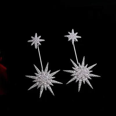 18k White Gold Plated Graduated Starburst Post Drop Earrings Made With Swarovski • $9.99