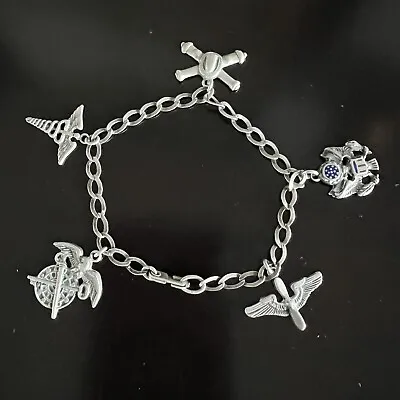 Vintage USA Army Military Sterling Silver Charm Bracelet Aviation Eagle Medical • $75