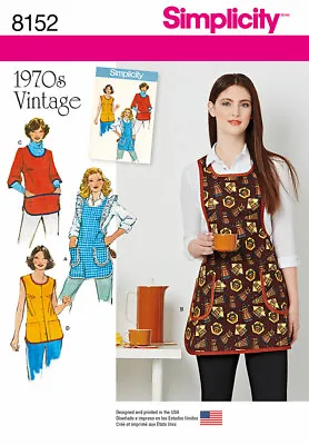 Simplicity 8152 Women XS-L Vintage Smock & Full Apron W/ Pockets Sleeves Pattern • $10.95