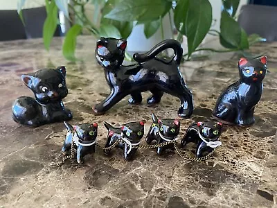 Lot Of 7 Vintage Redware Black CAT & KITTEN Figurines Japan Midcentury • $26.99