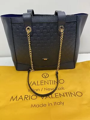 Valentino Mario Valentino Sophie Medallion Leather Tote Shoulder Bag Blue *NEW* • $350