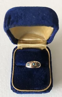 Antique 1890s Victorian Turquoise 10k Yellow Gold BABY Ring Band In VELVET BOX • $89.99