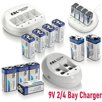 Lot 9V 9 Volt Lithium Ion Rechargeable Batteries / Ni-MH Battery 2 4 Bay Charger • $9.59