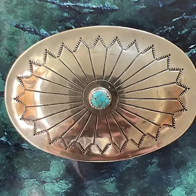 Vintage Signed JS Native American Navajo Sterling Silver Turquoise Belt Buckle • $175