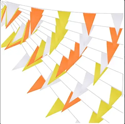 £9 • Buy 100m Bunting Banner, Orange+Yellow+White Large Flags Fabric Bunting Garden Party