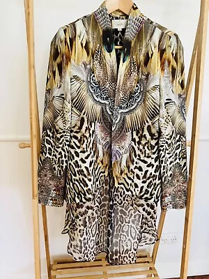 Camilla Franks Embellished Leopard Peacock Silk Jacket Blazer Size 2 • $395