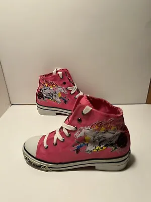 Guts ‘N’ Glory Mountain Horse Hot Pink Mid Top Canvas Shoe~Back To School US 7 • $34.99