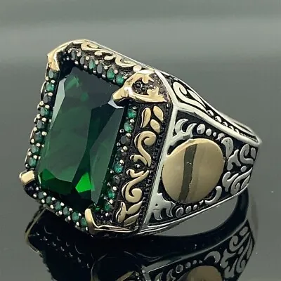 Men Emerald Stone Ring Green Stone Ring Vintage Style Ring Square Stone Ring • $75