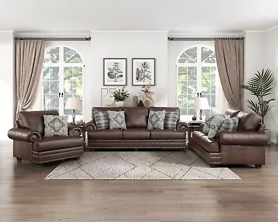 Traditional Formal Living Room 3p Sofa Set Comfortable Sofa Loveseat Chair Brown • $2349