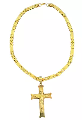 Jesus Engraved Necklace Pendant Cross Christian 24K Gold Brass Byzantine Gift • £10.99