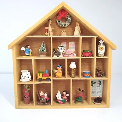 Vintage 50s Xmas Shadowbox Miniatures Wood House Santa Wood Figurine Nativity • $39.95