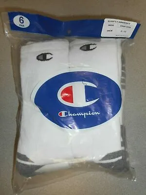  Champion 1 Pack Of 6 Pair Mens Crew Socks White/grey Size 6-12 • $17.99