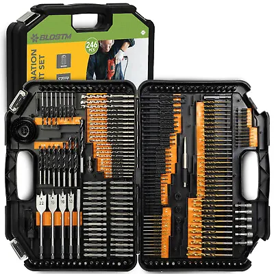 BLOSTM Combination Drill Bit Set 246PCS Masonry Wood Screwdriver HSS Titanium • £33.09