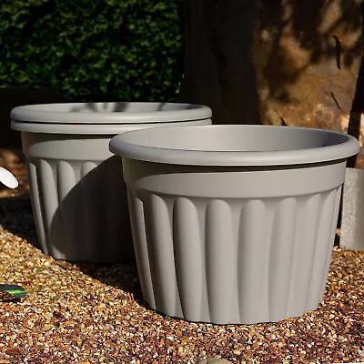 Extra Large 60cm Round Planter Plastic Garden Flower Pot Outdoor Upcycled Grey • £32.69