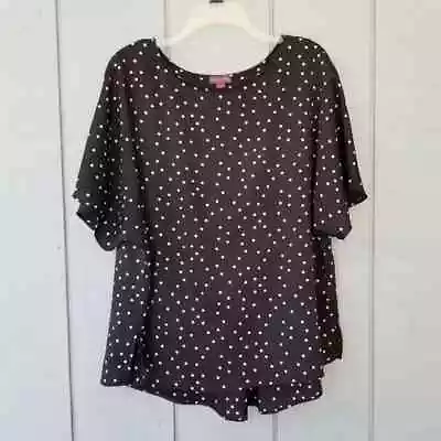 Vince Camuto Top Womens Extra Large Black White Polka Dot Dolman Sleeve Blouse • $5