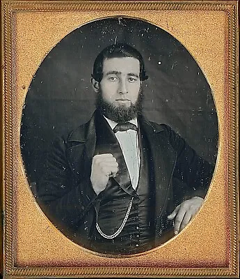 Bearded Gentleman With Thick Watch Chain Tinted 1/6 Plate Daguerreotype S234 • $123.75