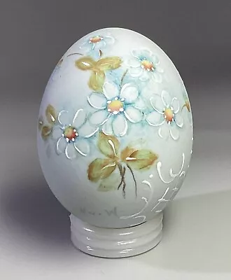 Vintage Hand Painted Porcelain Bisque Blue Floral Decorative Egg Signed “Jo.W.” • $10.99