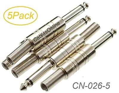 5-Pack 1/4  Mono TS 6.3mm Metal Solder-Type Male Connector W/ Spring Relief • $10.95
