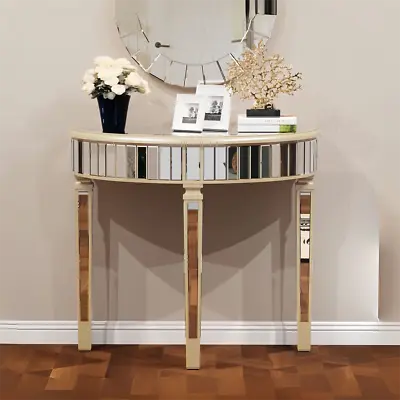 Modern Half Moon Console Table Mirrored Entrance Foyer Table Silver Tabletop XXL • $219.93