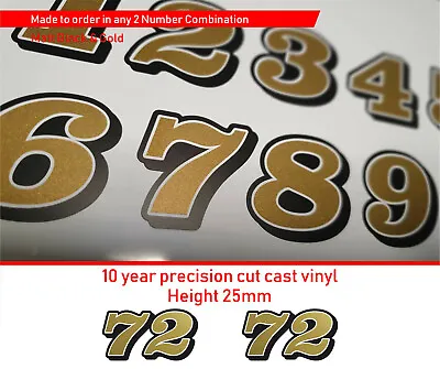 Retro Race Numbers 25mm Gold Decals Stickers Motorcycle Norton Triumph  • £4.99