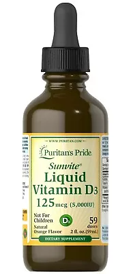 Puritan's Pride Liquid Vitamin D3 5000 IU - 2 Oz Liquid • $9.89