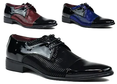 Mens Pointed Toe Wedding Party Two Tone Shiny Patent Party Formal Office Shoes • £19.95