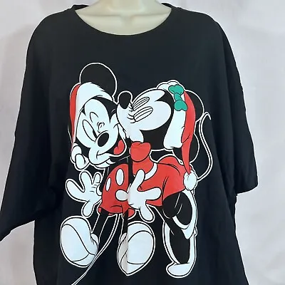 Disney Christmas Mickey Minnie Mouse Women T Shirt Black Size 3X 100% Cotton New • $7.79