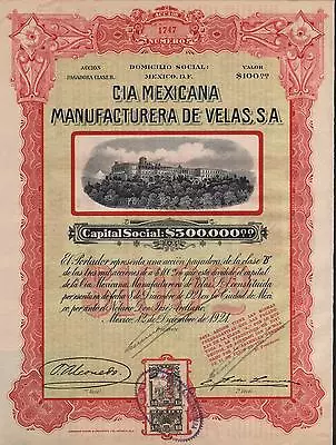 MEXICO CANDLE MANUFACTURING COMPANY BOND Stock Certificate 1921 W/COUPONS • $34.99