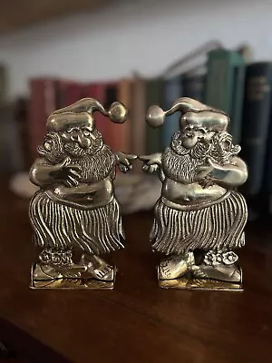 Vintage Brass Hawaiian Hula Santa Claus Bookends Mid Century Modern Foldable! • $38