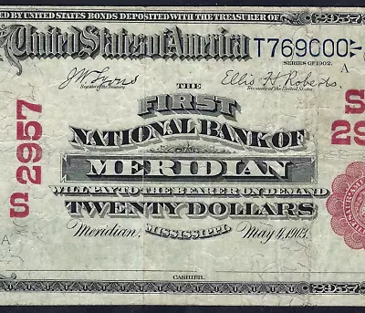 Ms 1902 $20  Red-seal ♚♚meridian Mississippi♚♚  Pcgs Very Fine 20  Rare Note!!! • $5000