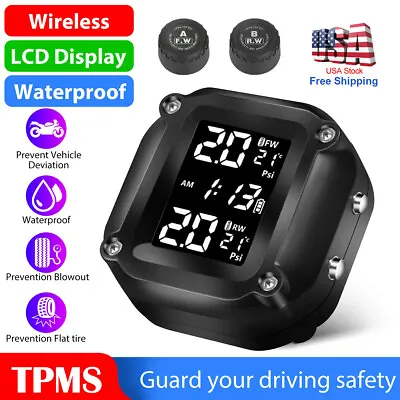 Wireless Motorcycle TPMS Tire Tyre Pressure Monitor System W/2 External Sensors • $26.85