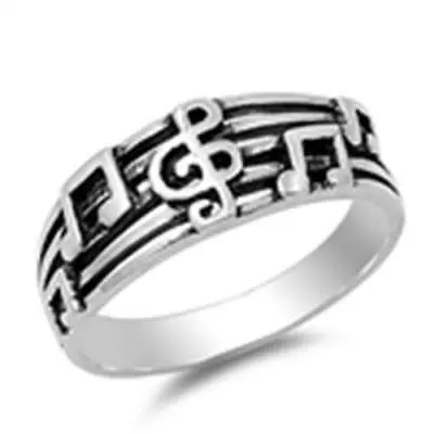 .925 Sterling Silver Music Notes Band Fashion Ring New Size 4-10 • $21.59
