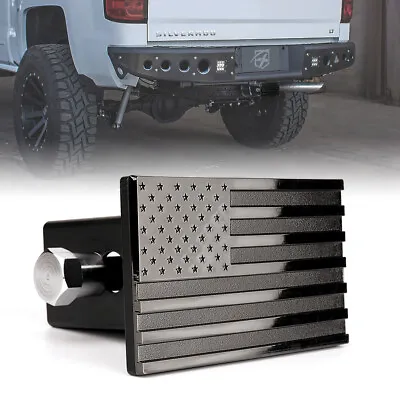 Xprite Black Aluminum Tow Trailer Hitch Cover W/ American Flag 2 Inch Receiver • $35.88
