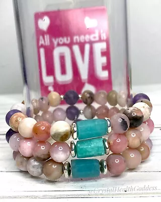 Pink Opal Amazonite Lepidolite Bracelet 925 Sterling Silver • $42