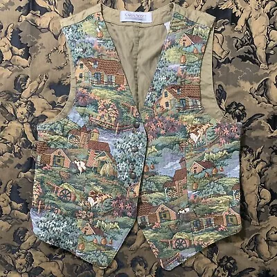 Vintage Karen Scott Village Scene Tapestry Vest Sz M/L • $29.99