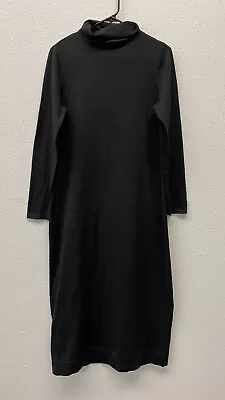 J. Jill Sweater Dress Womens Medium Turtleneck Long Sleeve Midi Black Cotton • $38.95