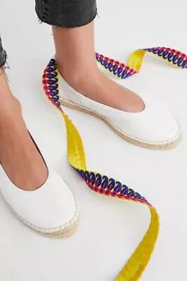 Free People Leather White Maya Wrap Espadrille Mule Slides Flats 36 6 6.5 • $28