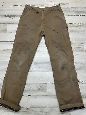 Men's 32x34 Carhartt FLANNEL LINED Twill Carpenter Pants Relaxed Fit 100070 253 • $22.99