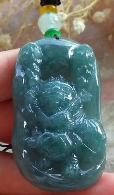 Certified Icy Blue Water Green Burma Natural A JADE JADEITE PENDANT Lion 400138 • $198