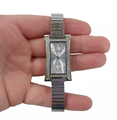 Le Chat Watch Ladies Silver Tone Expanding Strap Gemmed Rectangular Case Working • £7.95