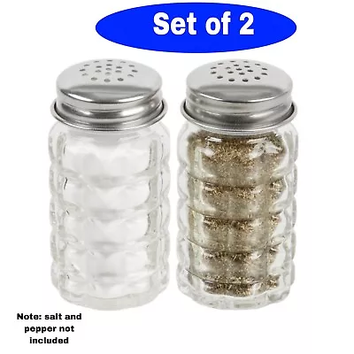 Set Of 2 Retro Style Glass Salt And Pepper Shakers 1.5 Oz With Stainless Tops • $8.50