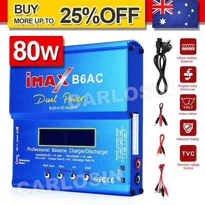 IMax B6AC 80W RC Lipo NiMh Digital Battery Balance Charger Discharger Adapter AU • $36.95