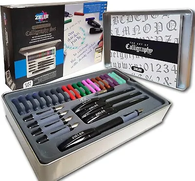 Zieler Ultimate Calligraphy Fountain Pen Set 32pc Colour Ink Cartridges Box • £19.99