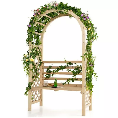 Garden Arch With 2-Seat Bench Wooden Lawn Patio Trellis Pergola Rose Vines Climb • £129.95