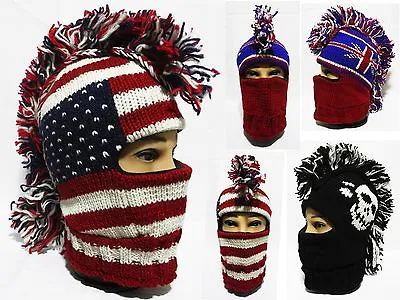 Winter Ninja Face Mask Mohawk Hat Beanie Pilot Handmade100 % Wool Fleecelining • $19.99