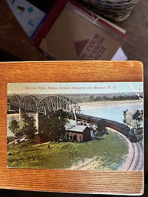 Missouri River Bridge Between Bismarck  & Mandan  N. D.  1914 Postcard • $12