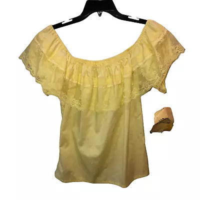 New Vintage Carefree Fashions XS Yellow Ruffle Lace Off The Shoulder Boho Blouse • $48.56