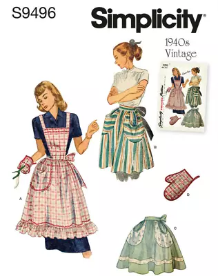 Simplicity S9496 Vintage 1940s Apron & Mitterns Sewing Pattern ONE SIZE • $8.20