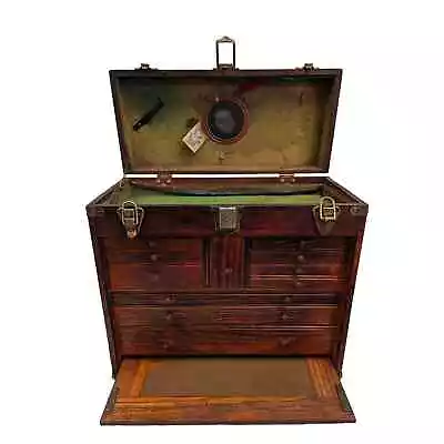 Antique Wood Wooden Machinist Tool Makers Chest Box 11 Drawer • $399